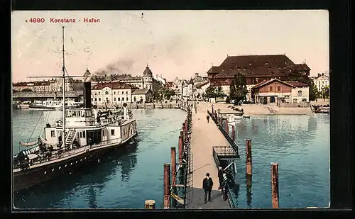 AK Konstanz, Seebrücke im Hafen