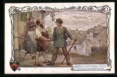 Künstler-AK Deutscher Schulverein Nr. 902: Wien, Junger Mann zieht von daheim aus