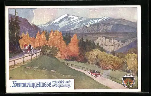 Künstler-AK Deutscher Schulverein Nr. 454: Semmeringstrasse, Ausblick auf d. Schneeberg