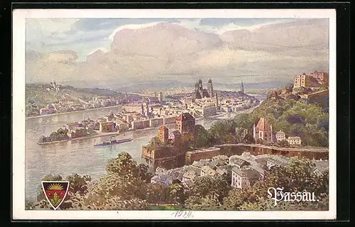 Künstler-AK Deutscher Schulverein Nr. 563: Passau, Gesamtansicht der Stadt