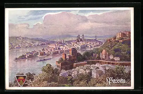 Künstler-AK Deutscher Schulverein Nr. 563: Passau, Blick über die gesamte Stadt