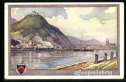 Künstler-AK Deutscher Schulverein Nr. 139: Leopoldsberg, am Ufer der Donau mit Blick hinauf zum Schloss
