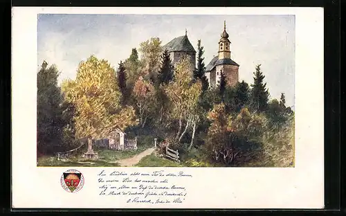 Künstler-AK Deutscher Schulverein Nr. 143: Die Linde auf der Festenburg, Blick zur kapelle