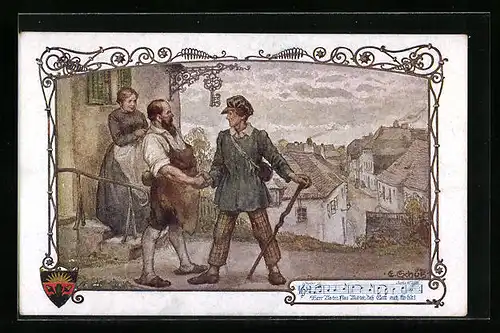 Künstler-AK Deutscher Schulverein Nr. 902: Eltern verabschieden den Sohn