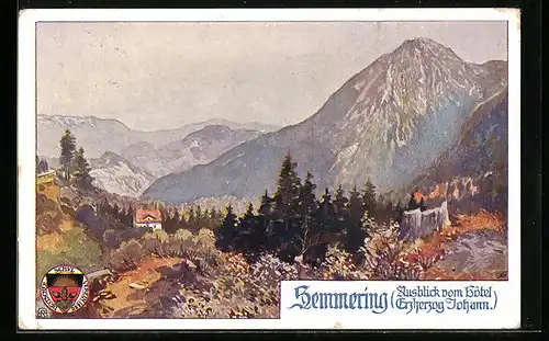 Künstler-AK Deutscher Schulverein Nr. 449: Semmering, Ausblick vom Hotel Erzherzog Johann