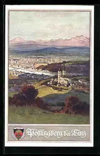 Künstler-AK Deutscher Schulverein Nr. 397: Pöstlingberg bei Linz, Stadttotale
