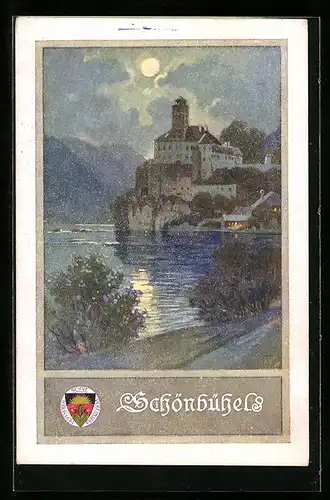 Künstler-AK Deutscher Schulverein Nr. 160: Schönbühel, Blick vom Ufer zum Schloss