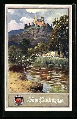 Künstler-AK Deutscher Schulverein Nr. 176: Senftenberg, Blick zur Burg vom Flussufer aus
