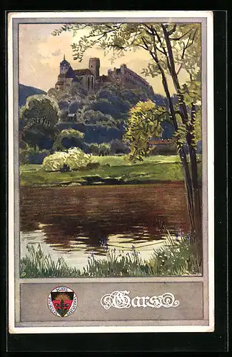 Künstler-AK Deutscher Schulverein Nr. 180: Schlossansicht vom Flussufer aus
