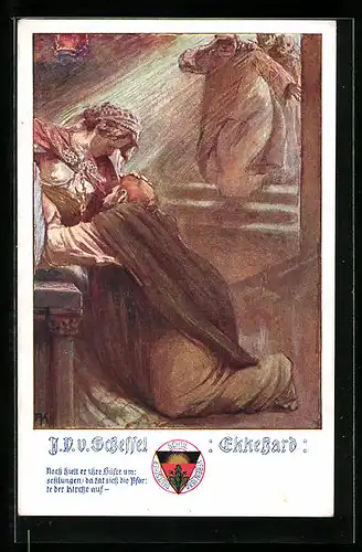 Künstler-AK Deutscher Schulverein Nr. 496: J.V. Scheffel, Ekkehard, Mann legt seinen Kopf in den Schoss der Frau