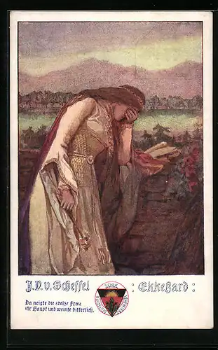 Künstler-AK Deutscher Schulverein Nr. 490: J.V. Scheffel, Ekkehard, die stolze Frau neigt ihr haupt und weint bitterlich