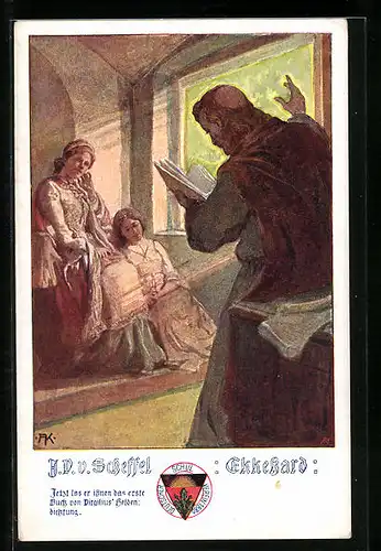 Künstler-AK Deutscher Schulverein Nr. 493: J.V. Scheffel, Ekkehard, Lesung am Fenster, junge damen