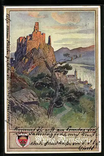 AK Deutscher Schulverein Nr. 137: Blick auf die Ruine Dürnstein über der Stadt am Fluss