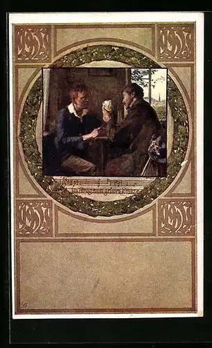Künstler-AK Deutscher Schulverein Nr. 1167: Zwei herren in der Bierstube