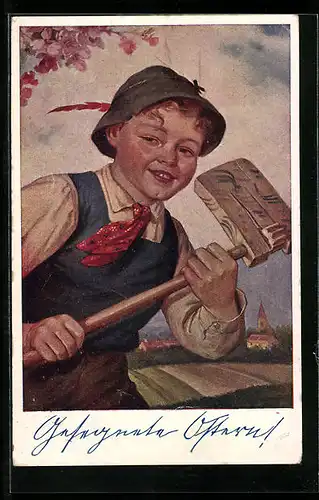 Künstler-AK Deutscher Schulverein Nr. 703: Junge in Tracht mit Instrument