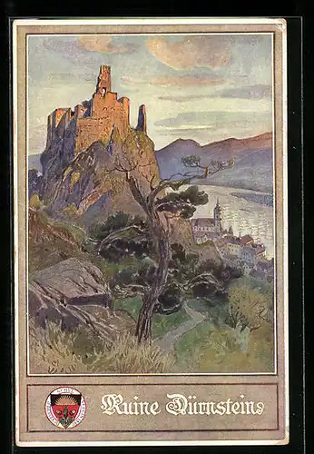 Künstler-AK Deutscher Schulverein Nr. 137: Blick auf die Ruine Dürnstein über der Donau