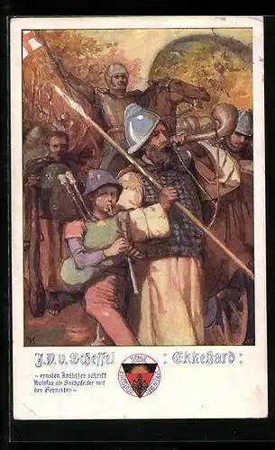 Künstler-AK Deutscher Schulverein Nr. 489: J.V. Scheffel, Ekkehard, Dudelsackspieler und Mann mit Horn