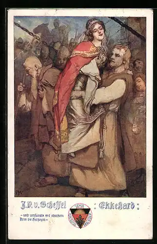 Künstler-AK Deutscher Schulverein Nr. 488: J.V. Scheffel, Ekkehard, mit der Herzogin im starken Arm