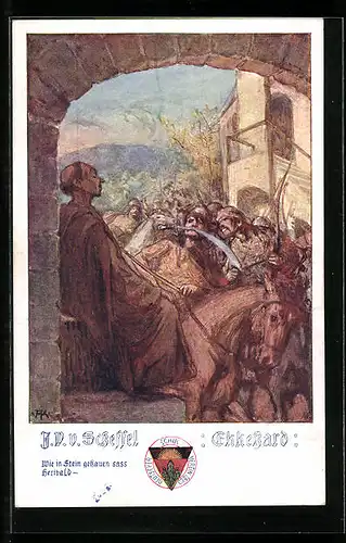 Künstler-AK Deutscher Schulverein Nr. 492: J.V. Scheffel, Ekkehard, Wie in Stein gehauen sass Heribald