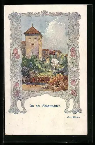 Künstler-AK Deutscher Schulverein Nr. 1241: An der Stadtmauer, Blick zum Turm