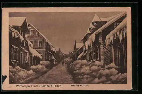 AK Steinheid i. Thür., Strassenansicht im Schnee