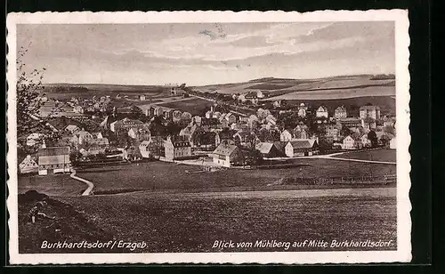 AK Burkhardtsdorf im Erzgeb., Blick vom Mühlberg auf Mitte Burkhardtsdorf