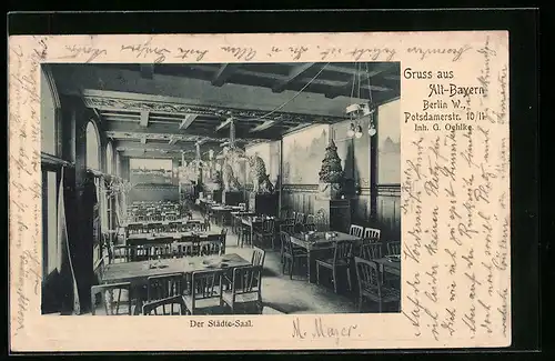 Präge-AK Berlin-Tiergarten, Gasthaus Alt-Bayern, der Städte-Saal
