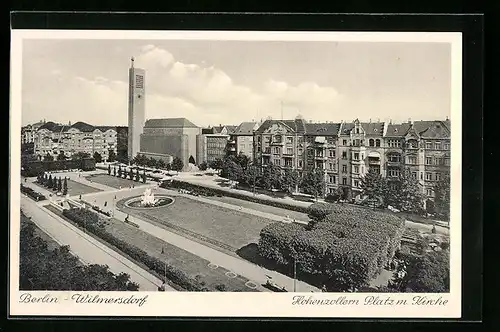 AK Berlin-Wilmersdorf, Blick auf den Hohenzollernplatz und die Kirche