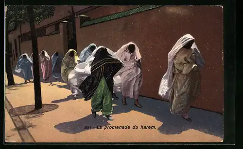 AK La Promenade du Harem, arabische Volkstypen, Frauen in bunten Gewändern