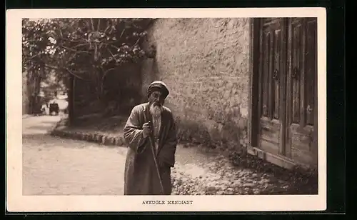 AK Aveugle Mendiant, alter Mann mit gehstock, arabische Volkstypen