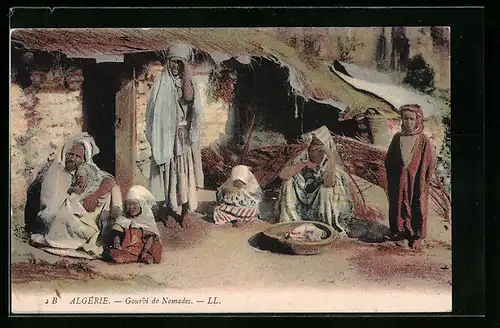 AK Algerie, Gourbi de Nomades, arabische Volkstypen