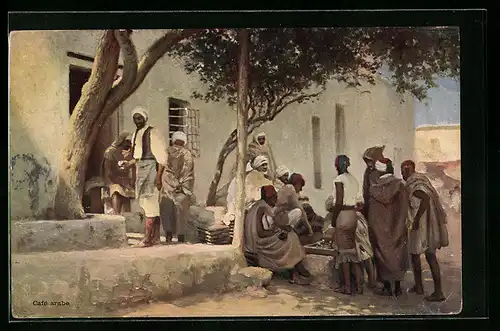 Künstler-AK Cafe Arabe, arabische Volkstypen im Cafe beim Spiel