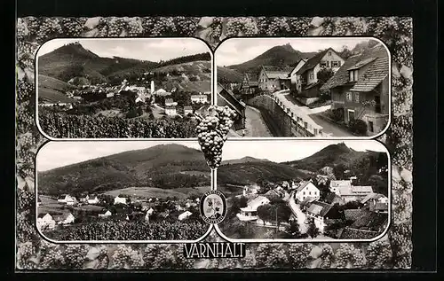 AK Varnhalt bei Baden-Baden, Ortsansicht mit Bergen, Weinstrasse
