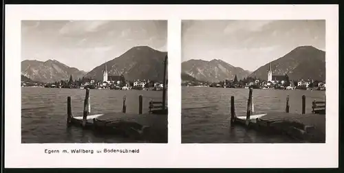 Stereo-Fotografie unbekannter Fotograf, Ansicht Egern / Tegernsee, Ortsansicht mit Wallberg & Bodenschneid