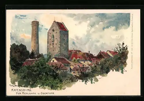 Künstler-AK Fritz Bergen: Ravensburg, Der Mehlsack u. Oberthor