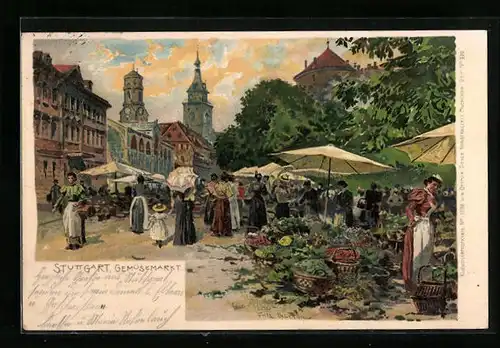 Künstler-AK Fritz Bergen: Stuttgart, Gemüsemarkt