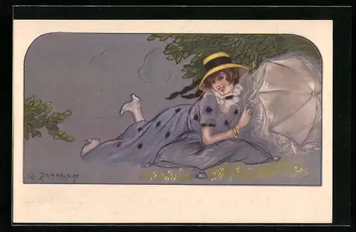 Künstler-AK A. Zandrino: Frau liegt auf einem Kissen