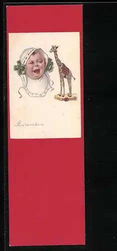 Künstler-AK E. Colombo: Mini-AK Baby mit Spielzeuggiraffe