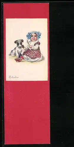 Künstler-AK E. Colombo: Mini-AK Kleines Mädchen mit einem Hund