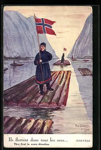 Künstler-AK Em. Dupuis: Norwegische Männer auf Fliessbooten