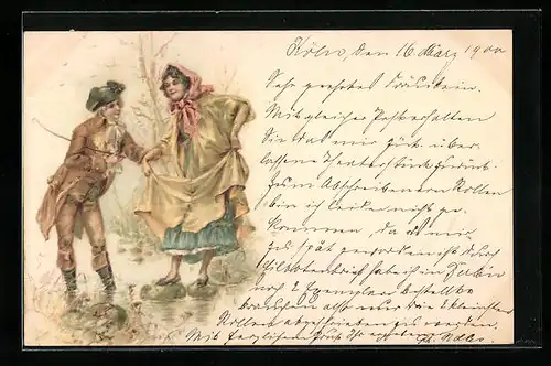 AK Herr hilft junger Dame über den Bach