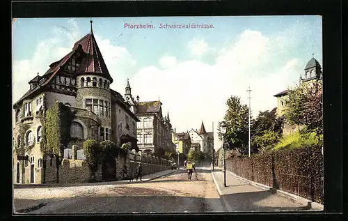 AK Pforzheim, Blick auf die Schwarzwaldstrasse