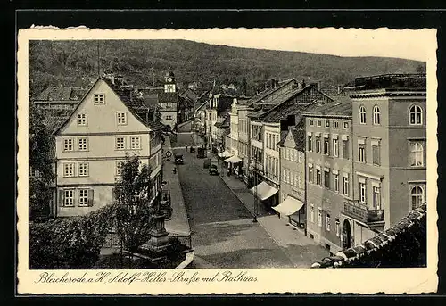 AK Bleicherode a. H., Strasse mit Rathaus