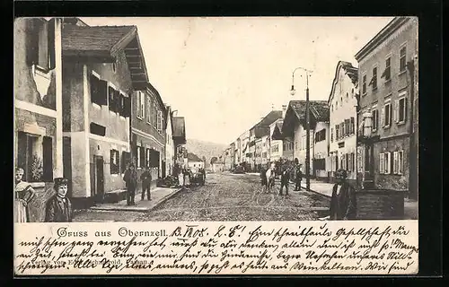 AK Obernzell, Strassenpartie mit Bewohnern