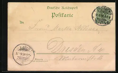 Lithographie Riesa, Freitreppe im Stadtparck, Neue Kirche