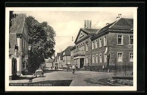 AK Herxheim bei Landau, Strassenpartie mit Apotheke