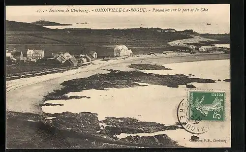 AK Omonville-la-Rogue, Panorama sur le port et la Cote