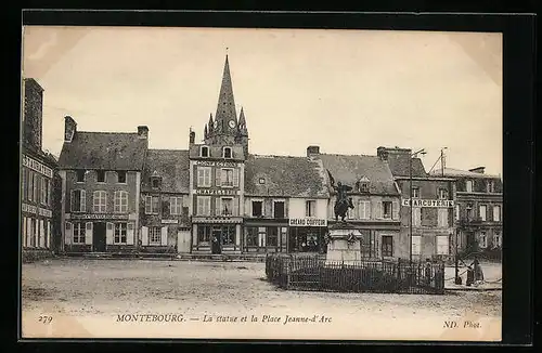 AK Montebourg, La statue et la Place Jeanne-d`Arc