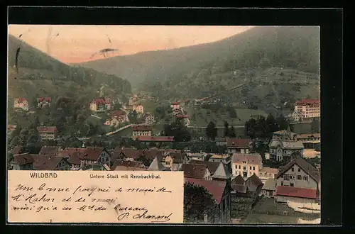 AK Wildbad, Untere Stadt mit Rennbachtal