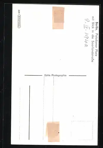 AK Berlin, Potsdamer Platz mit Blick in die Saarlandstrasse